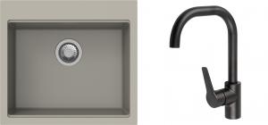 K-StrongSinks S3 Set zlew Ipel 560x510mm granit brąz + Bateria Garonne czarna
