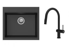 K-StrongSinks S3 Set zlew Ipel 560x510mm granit czarny + Bateria Neris czarna