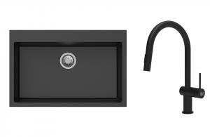 K-StrongSinks S3 Set zlew Ipel 780x510mm granit czarny + Bateria Neris czarna