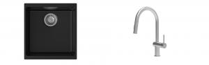K-StrongSinks S3 Set zlew Hron 430x460mm granit czarny + Baterie Neris nierdz.