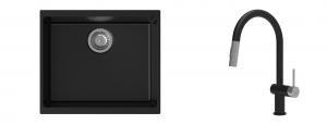 K-StrongSinks S3 Set zlew Hron 530x460mm granit czarny + Baterie Neris czarna