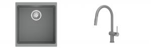 K-StrongSinks S3 Set zlew Hron 430x460mm granit szary + Baterie Neris szara