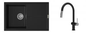 K-StrongSinks S3 Set zlew Labe 780x500mm granit czarny + Baterie Neris czarna