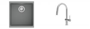 K-StrongSinks S3 Set zlew Hron 430x460mm granit szary + Baterie Neris nierdz.