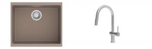 K-StrongSinks S3 Set zlew Hron 530x460mm granit brąz + Baterie Neris nierdz.