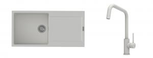 K-StrongSinks S3 Set zlew Zala 1000x500mm granit biały + Baterie Arda biała