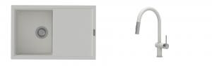 K-StrongSinks S3 Set zlew Labe 780x500mm granit biały + Baterie Neris biała