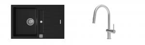 K-StrongSinks S3 Set zlew Vardar 780x500mm granit czarny + Baterie Neris nierdz.
