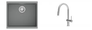 K-StrongSinks S3 Set zlew Hron 530x460mm granit szary + Baterie Neris nierdz.