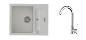 K-StrongSinks S3 Zlew Vardar 615x500mm granit biały + Bateria Seina chrom