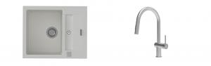 K-StrongSinks S3 Set zlew Vardar 615x500mm granit biały + Baterie Neris nierdz.