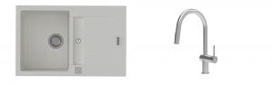 K-StrongSinks S3 Set zlew Vardar 780x500mm granit biały + Baterie Neris nierdz.