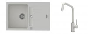 K-StrongSinks S3 Set zlew Vardar 780x500mm granit biały + Baterie Arda biała