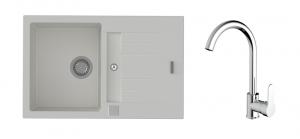 K-StrongSinks S3 Zlew Vardar 780x500mm granit biały + Bateria Seina chrom