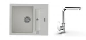 K-StrongSinks S3 Zlew Vardar 615x500mm granit biały + Bateria Stréva chrom