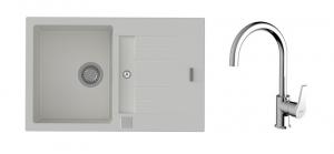 K-StrongSinks S3 Zlew Vardar 780x500mm granit biały + Bateria Rhona chrom