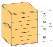 K-BBP Kontener 540mm typ 7/typ 4 (szuf. met.,pełen wysuw,dociąg,tłum.)