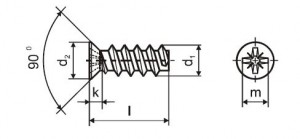 Wkręt euro 6,3x16/9 z główką wpuszczaną 9 mm PZ2, cynk bielony