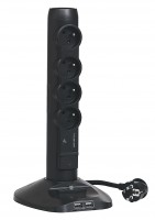 LEGRAND Multifunkční prodlužovačka s USB nabíječkou, 4 x zásuvka, 3 x USB, černá
