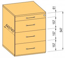 K-BBP Kontener 540mm typ 3/wersja 8 (plastikowa,pełny wysuw, dociąg, tłumienie)