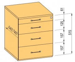 K-BBP Kontener 540mm typ 2/typ 2 (szuf. met, częściow. wysuw, dociąg,tłum.)